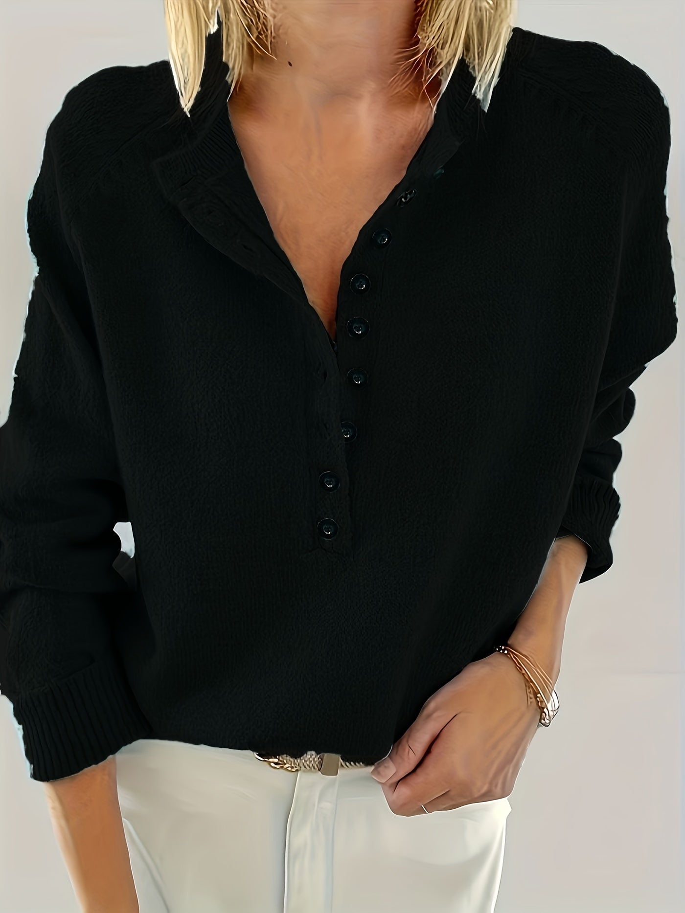 Yelena - Long-Sleeve Sweater with Buttons