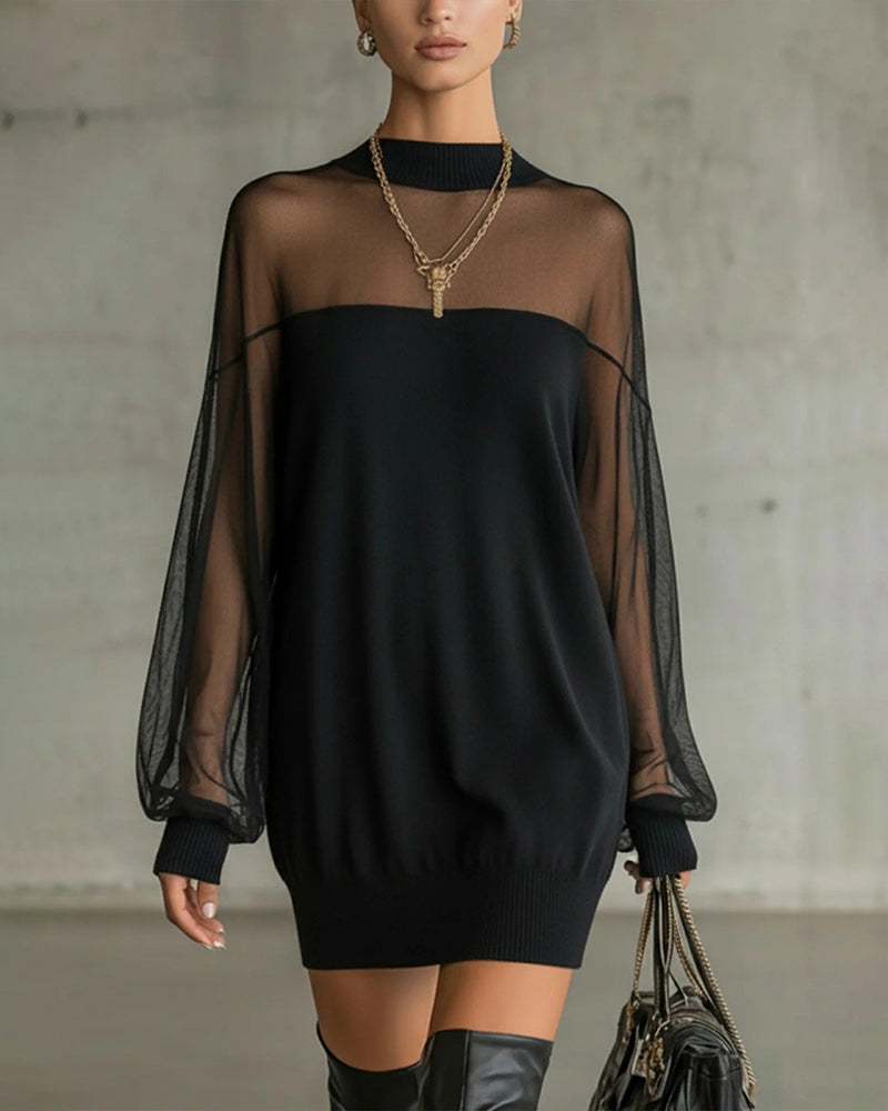 Yenaya – Knit Mini Dress with Lantern Sleeves