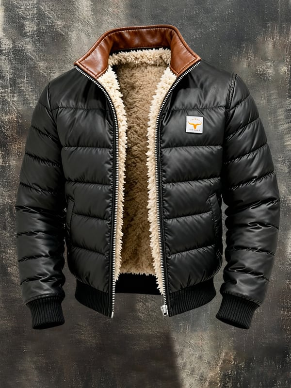 Youssouf – Vintage-Lederjacke mit dekorativen Nähten für den Außeneinsatz