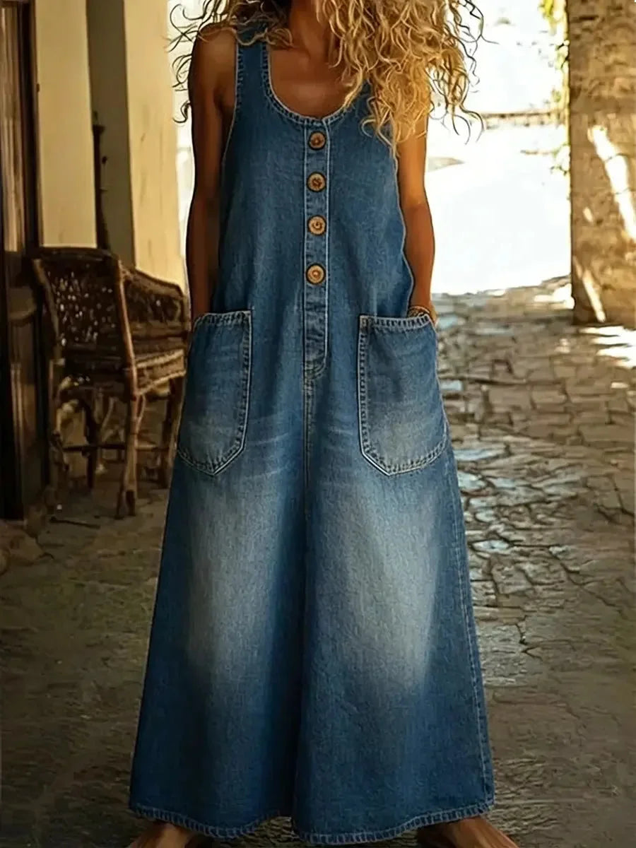 Yveta – Casual Sleeveless Cotton Denim Dress