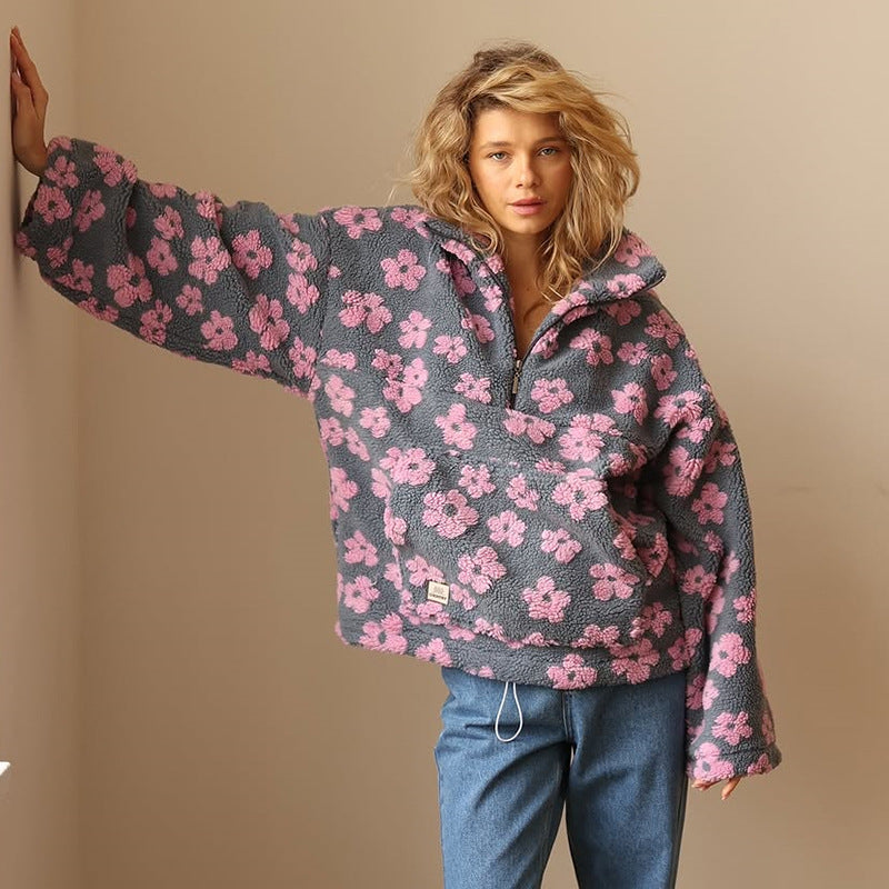 Yzella – Fleece Pullover with Floral Pattern