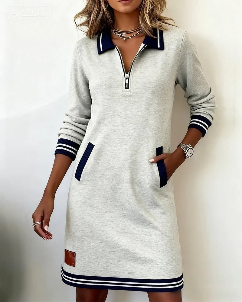 Zanda – Kleid mit Reißverschlusskragen und kontrastierenden Taschen