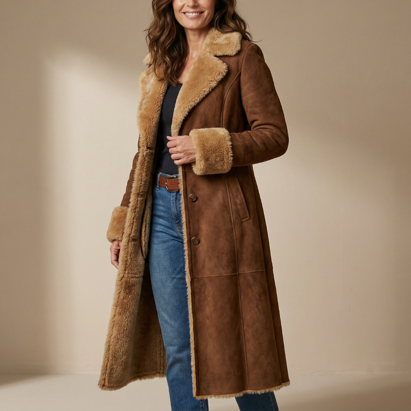 Zeeta – Long Vintage Coat with Faux Fur