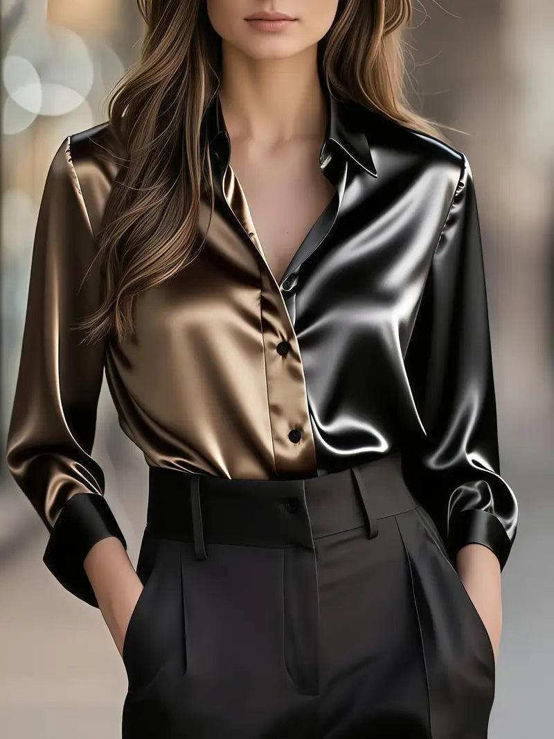 Zillah – Elegant Satin Shirt with Contrasts for the Commute