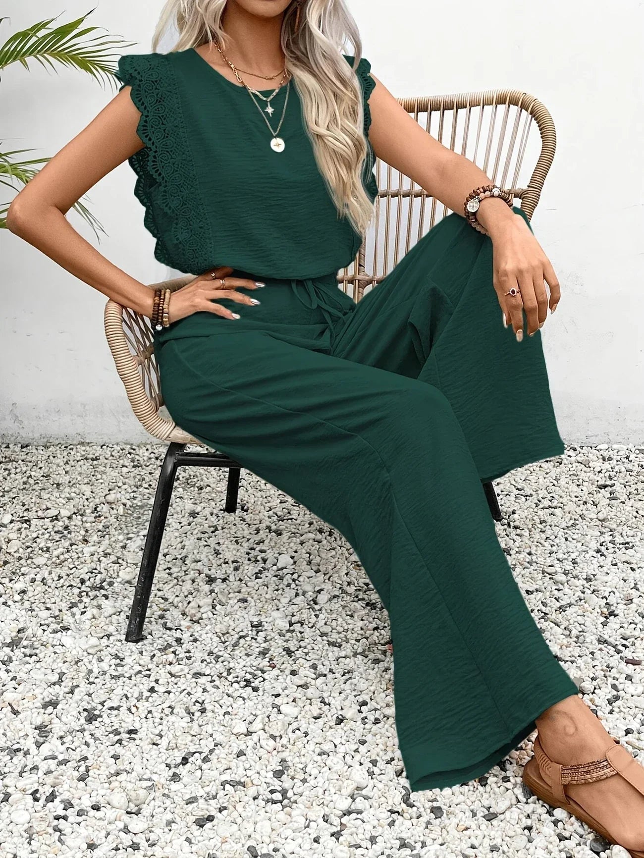 Ziva – Top elegante de encaje y pantalones de pierna ancha