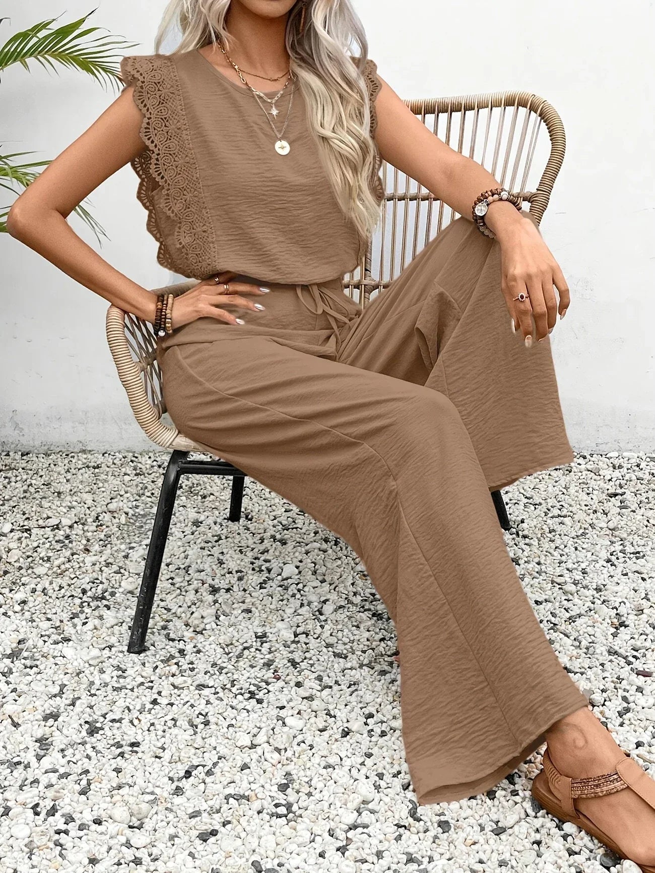 Ziva – Top elegante de encaje y pantalones de pierna ancha
