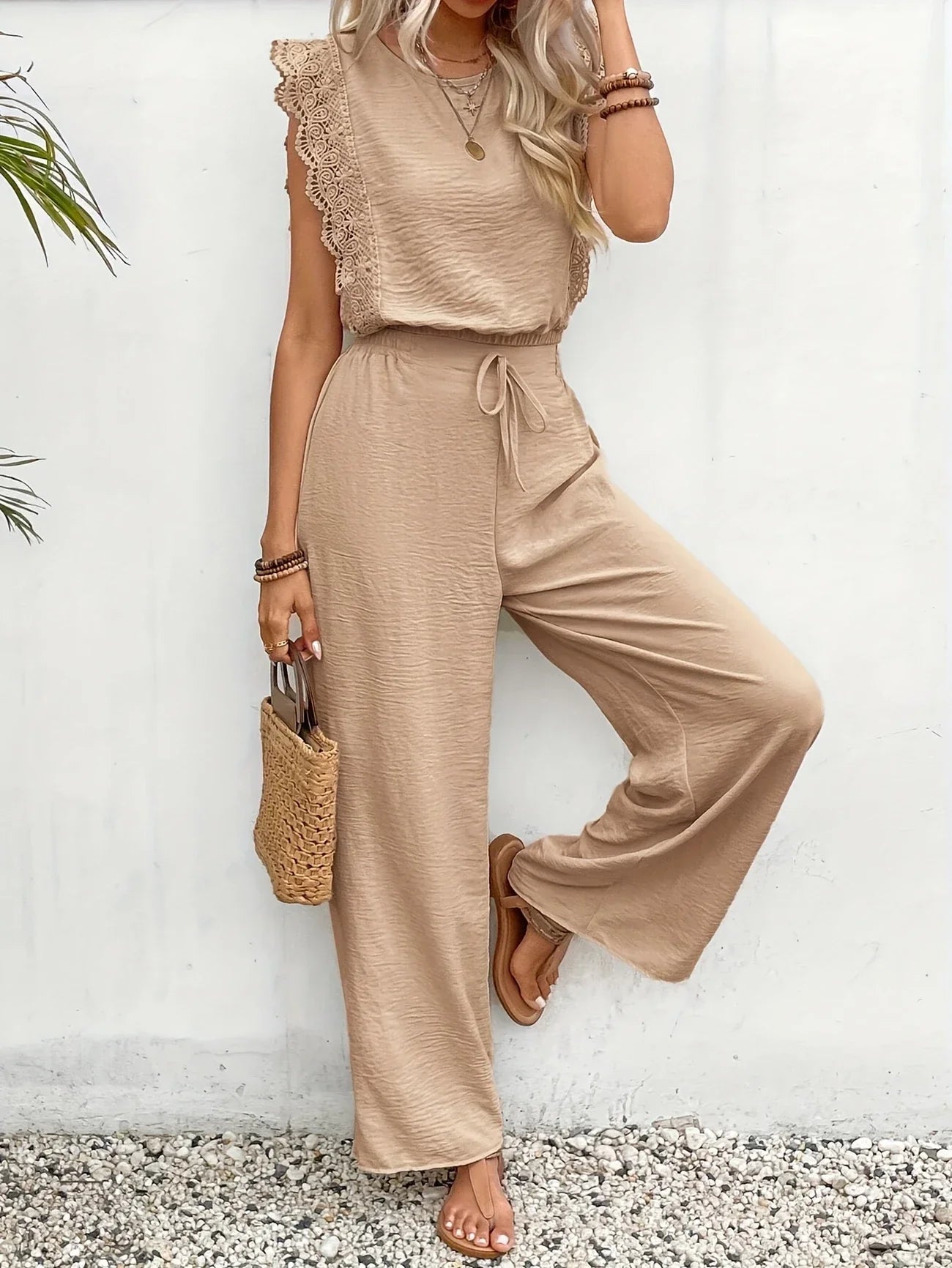 Ziva – Top elegante de encaje y pantalones de pierna ancha