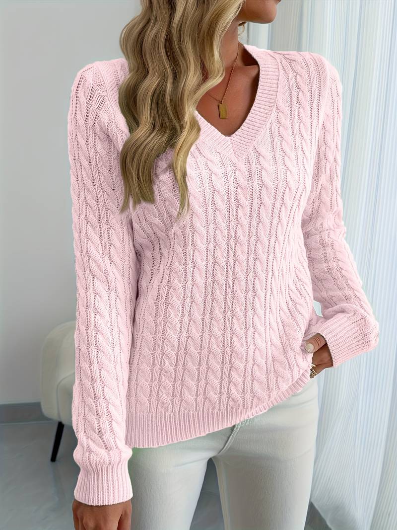 Zivah - Stylish Ribbed Sweater with V-Neck