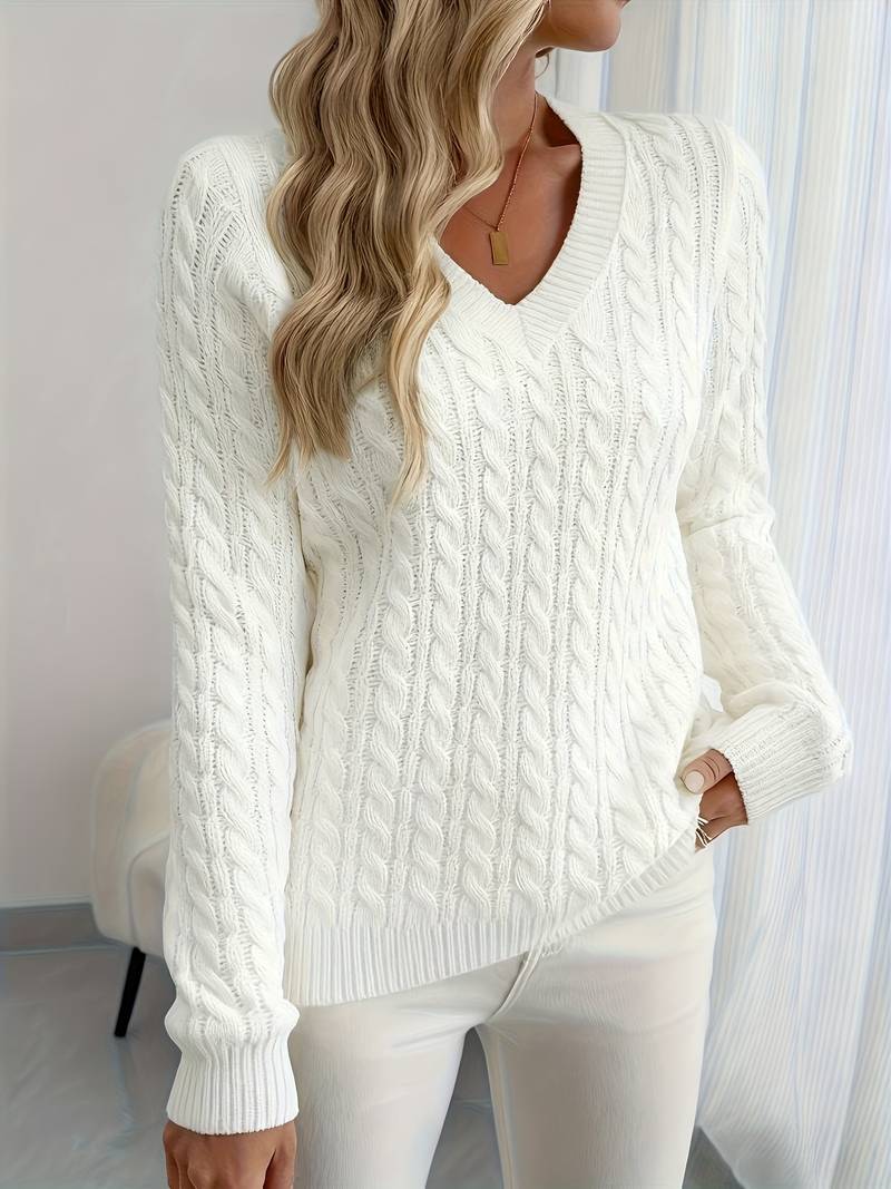 Zivah - Stylish Ribbed Sweater with V-Neck