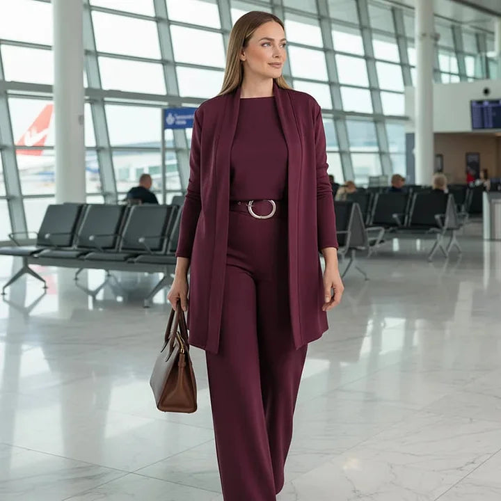 Zivara - Elegant 3-Piece Set with Long Cardigan Top and Pants