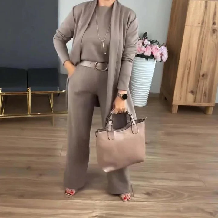 Zivara - Elegant 3-Piece Set with Long Cardigan Top and Pants