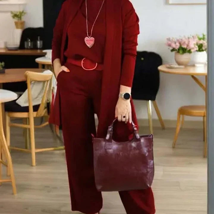 Zivara - Elegant 3-Piece Set with Long Cardigan Top and Pants