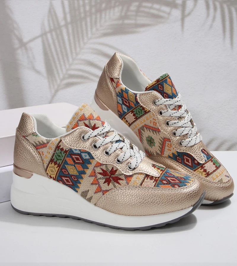 Znaya – Boho Sneakers with Geometric Lacing Design