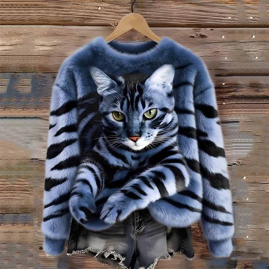 Zohara – Trui van nepbont met kattenprint