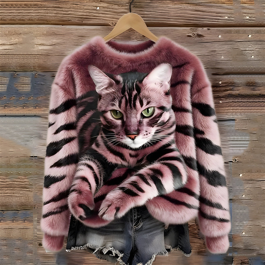 Zohara – Trui van nepbont met kattenprint