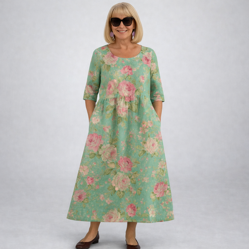 Zunia – Midi Dress with Floral Pattern and Pockets