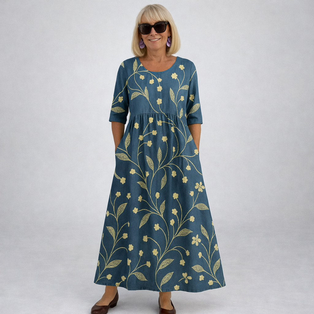 Zunia – Midi Dress with Floral Pattern and Pockets