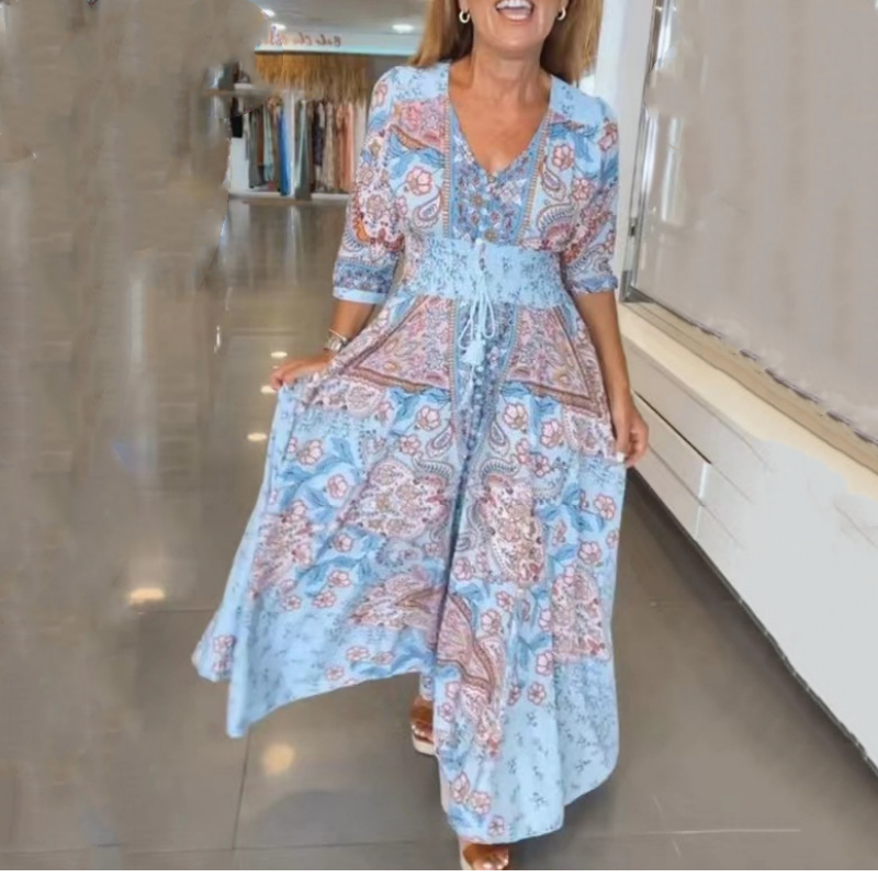 Aliye – Elegante abito lungo floreale con coulisse