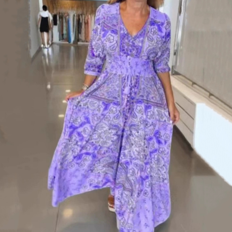 Aliye – Elegante abito lungo floreale con coulisse