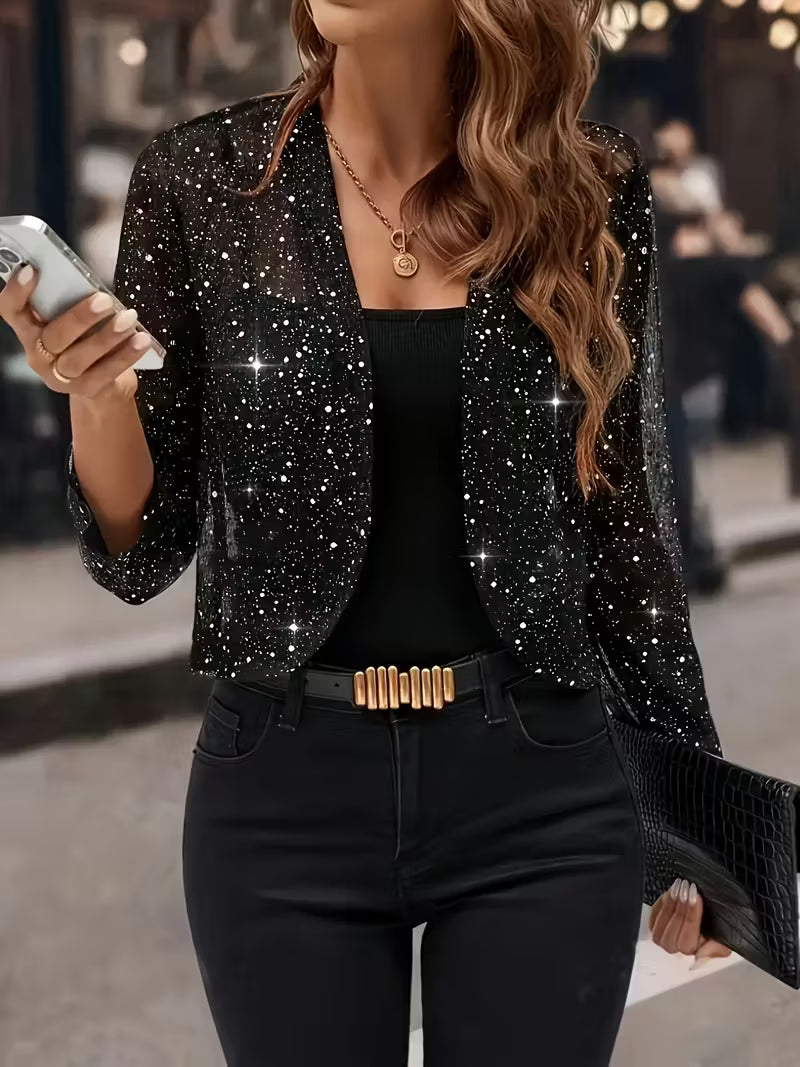 Alix – Silver Glitter Cardigan with Open Front