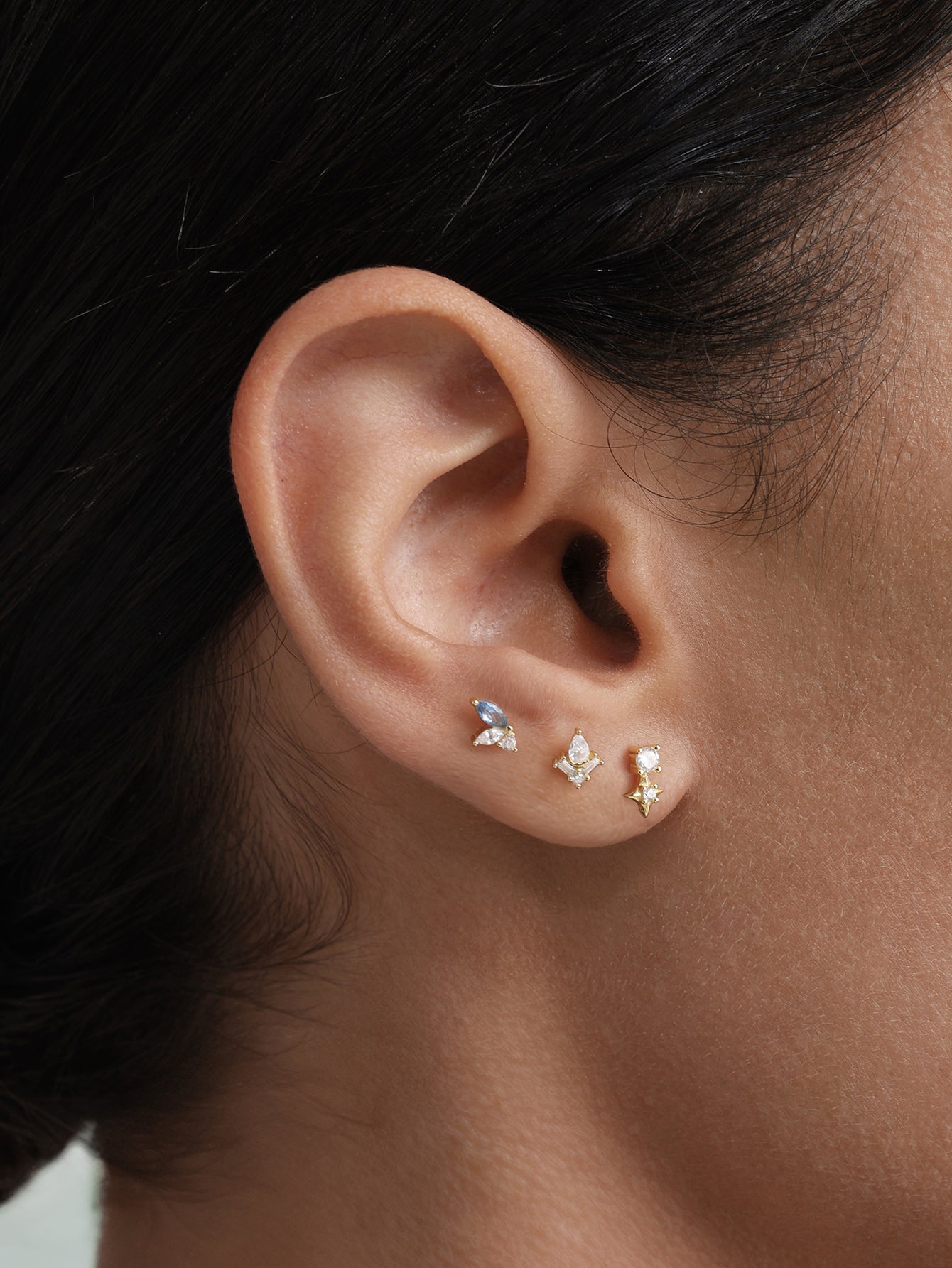 925 Sterling Silver Crown Flat End Ear Piercing Stud Set