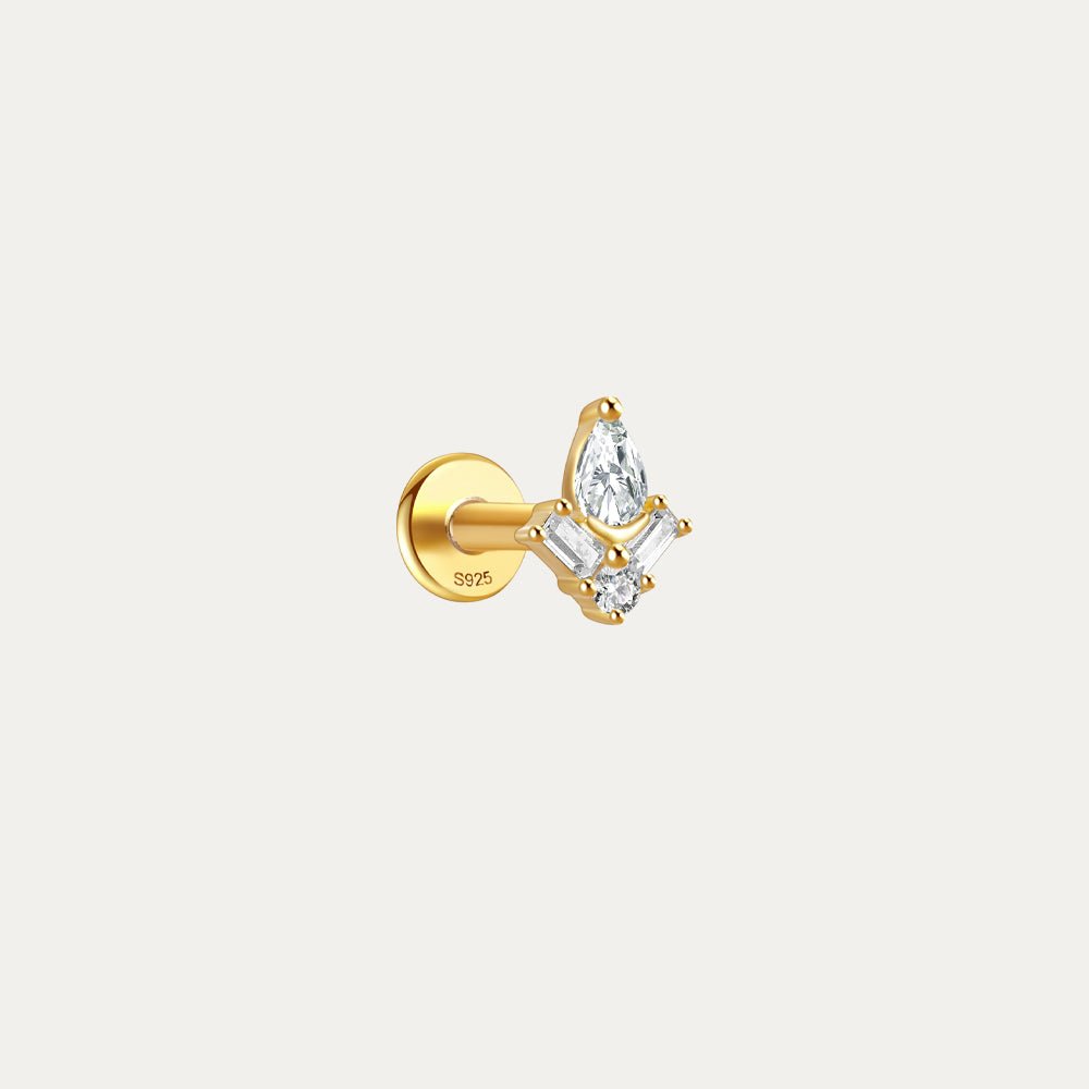 925 Sterling Silver Crown Flat End Ear Piercing Stud Set