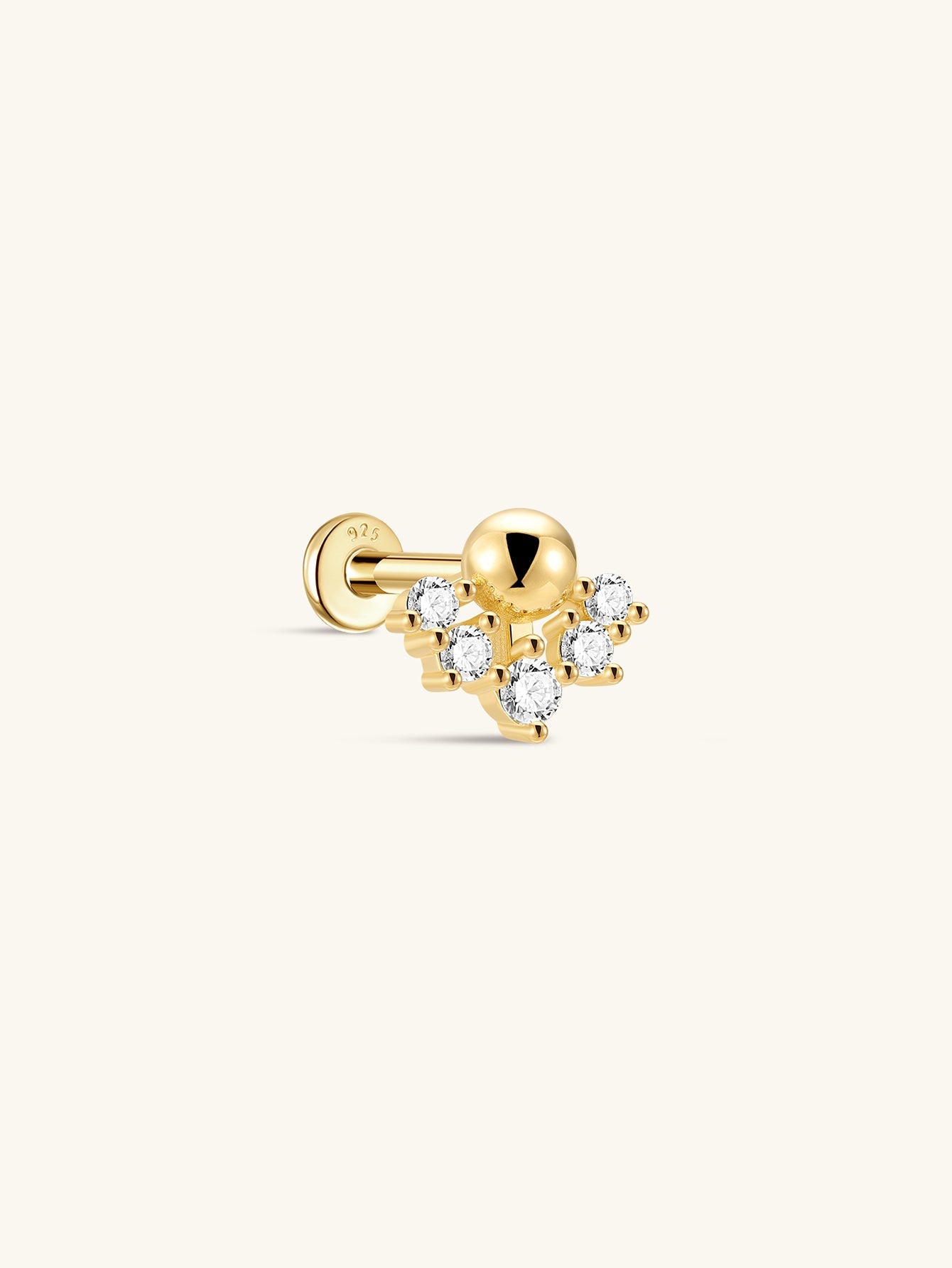 925 Sterling Silver Crown Flat End Ear Piercing Stud Set