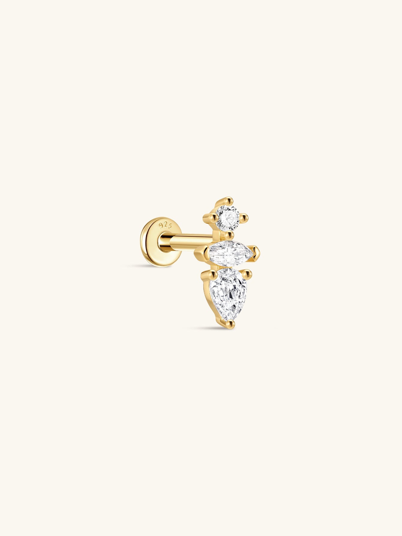 925 Sterling Silver Crown Flat End Ear Piercing Stud Set