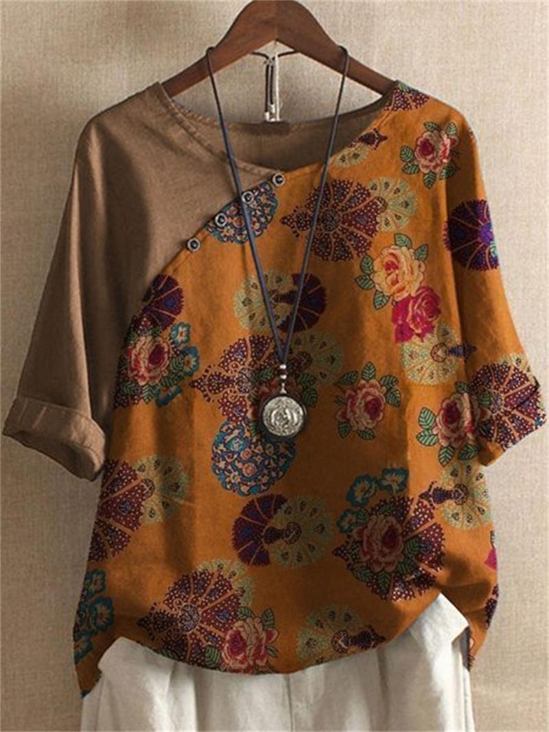 Adoria – Blouse with Boho Floral Pattern and Buttons