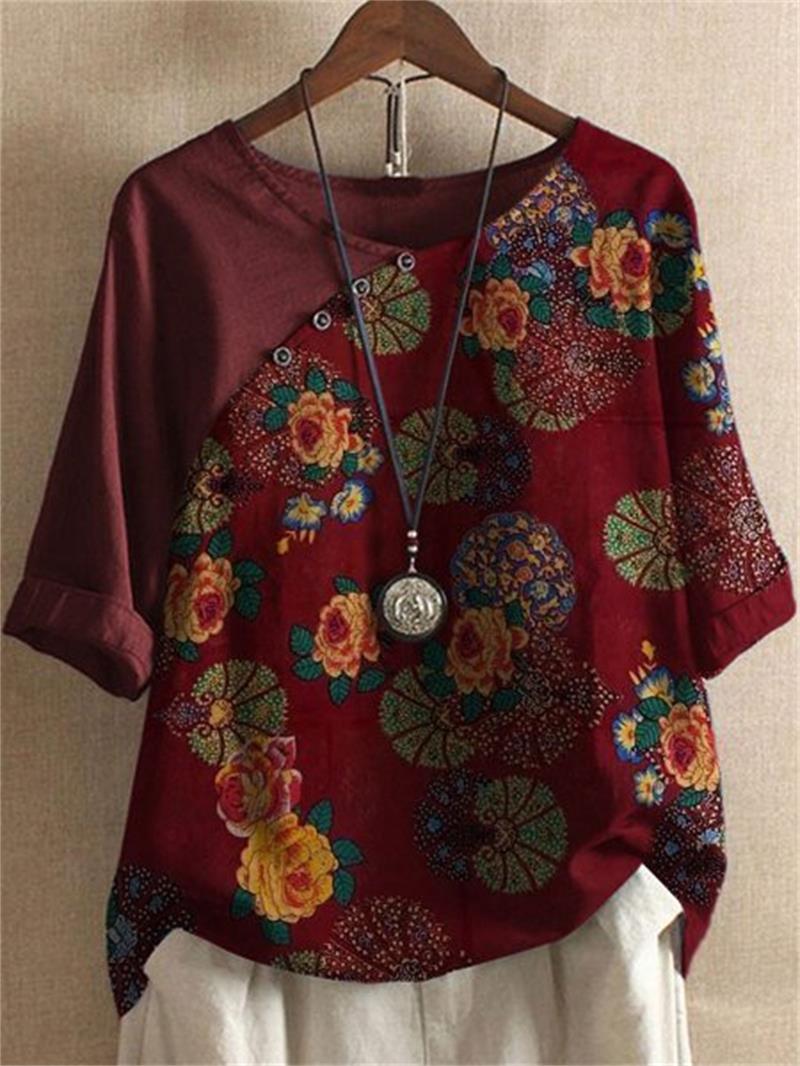 Adoria – Blouse with Boho Floral Pattern and Buttons