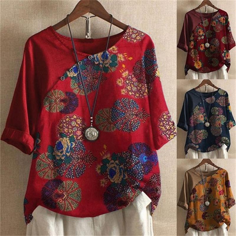 Adoria – Blouse with Boho Floral Pattern and Buttons