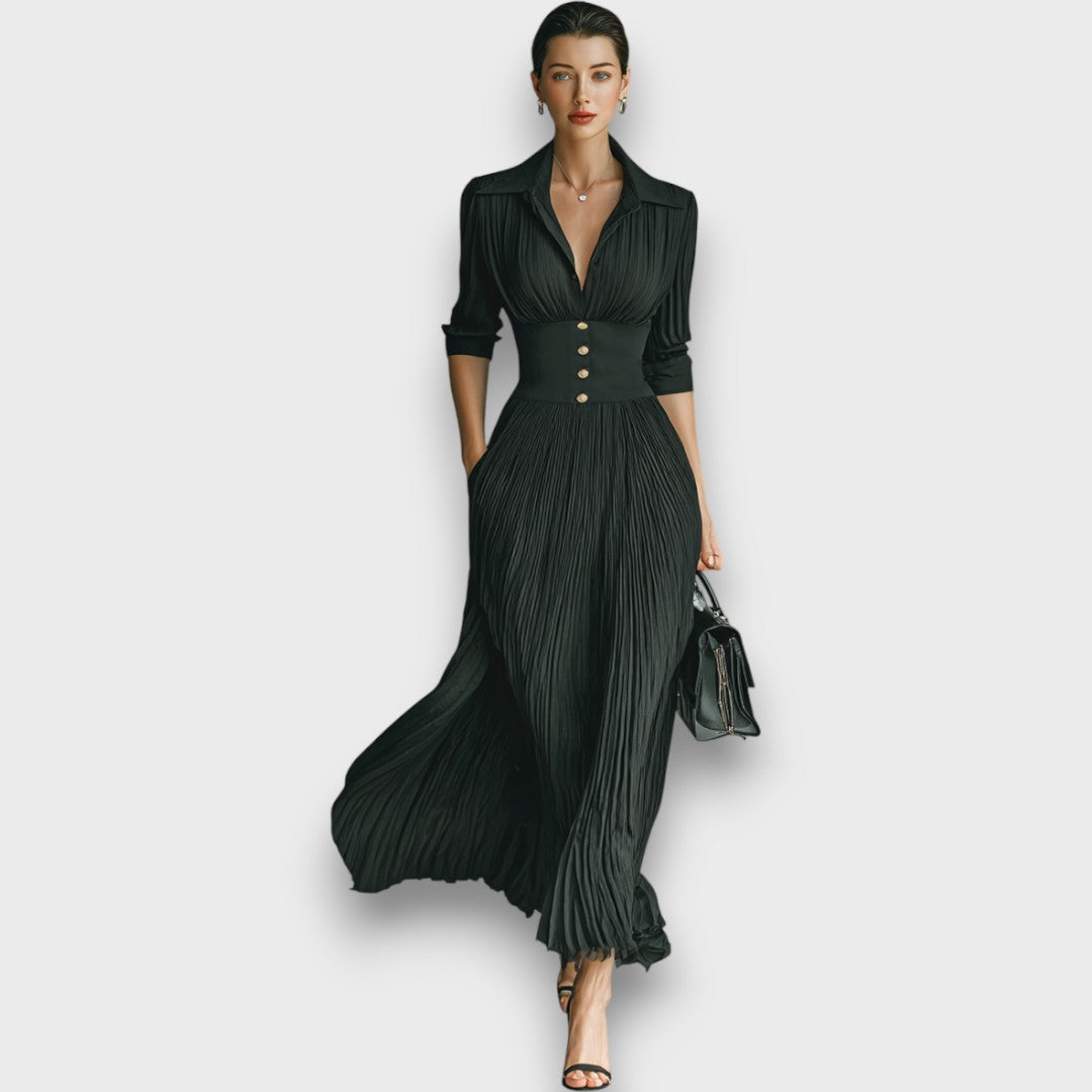 Adreena – Maxi Dress with V-Neck and Buttons