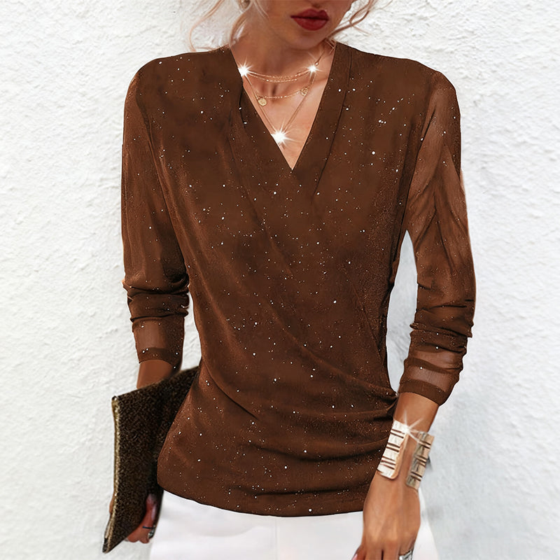 Agnese – Elegant Long Sleeve Blouse with V-Neck