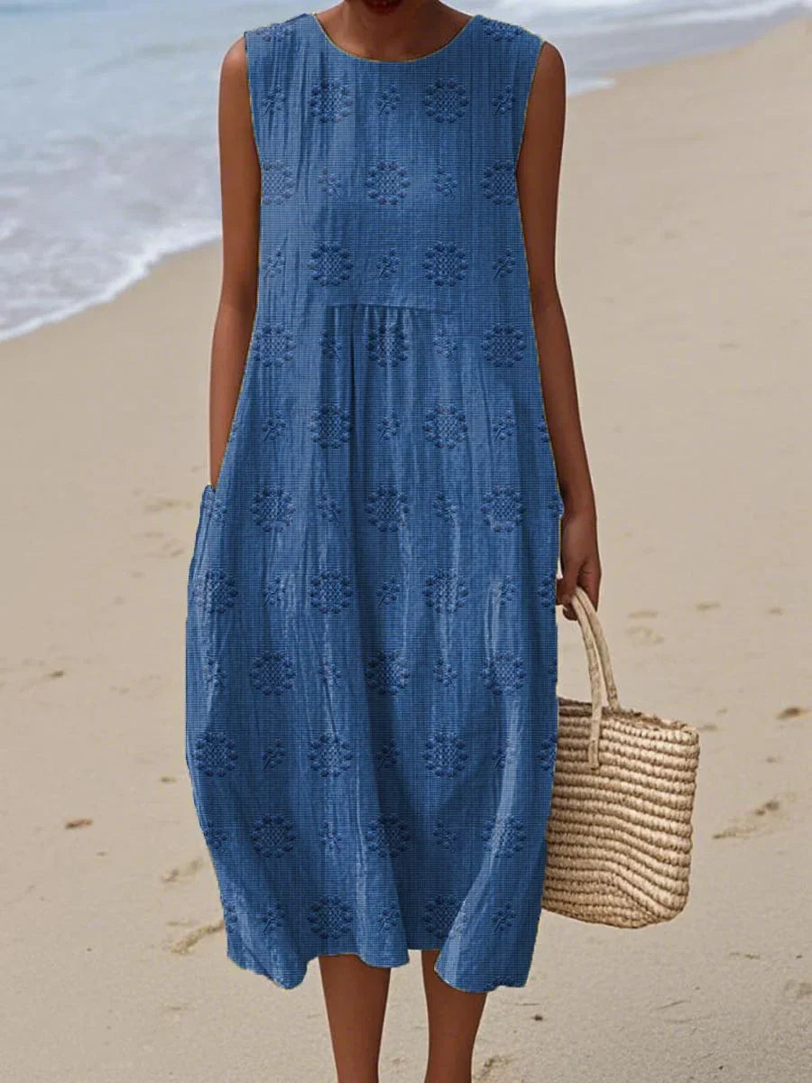Aikaterini - Elegant Sleeveless Cotton Dress With Pockets