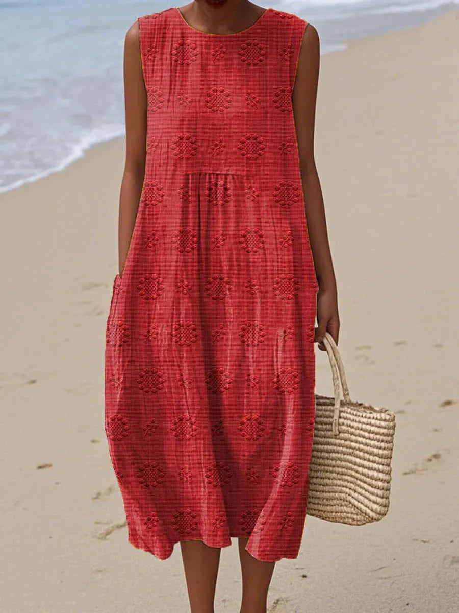 Aikaterini - Elegant Sleeveless Cotton Dress With Pockets