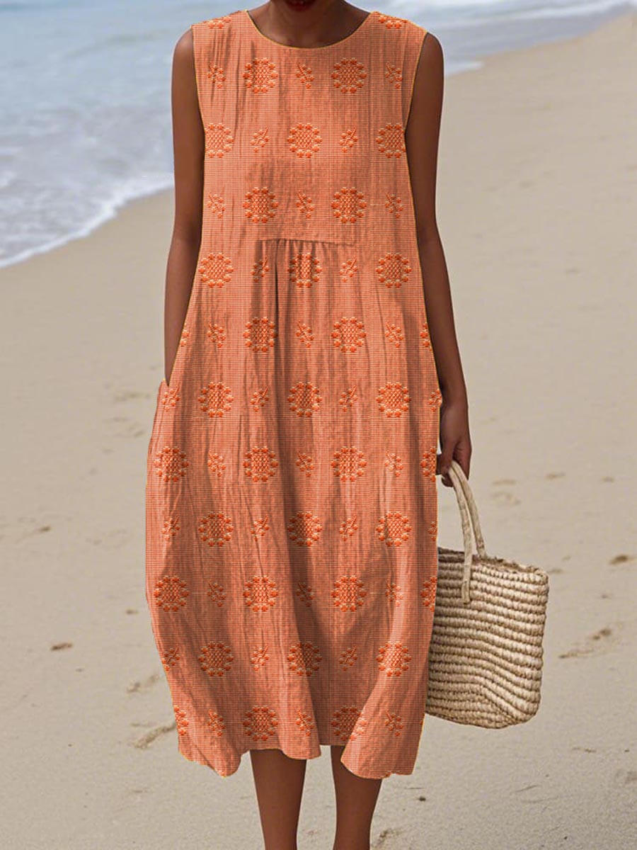 Aikaterini - Elegant Sleeveless Cotton Dress With Pockets