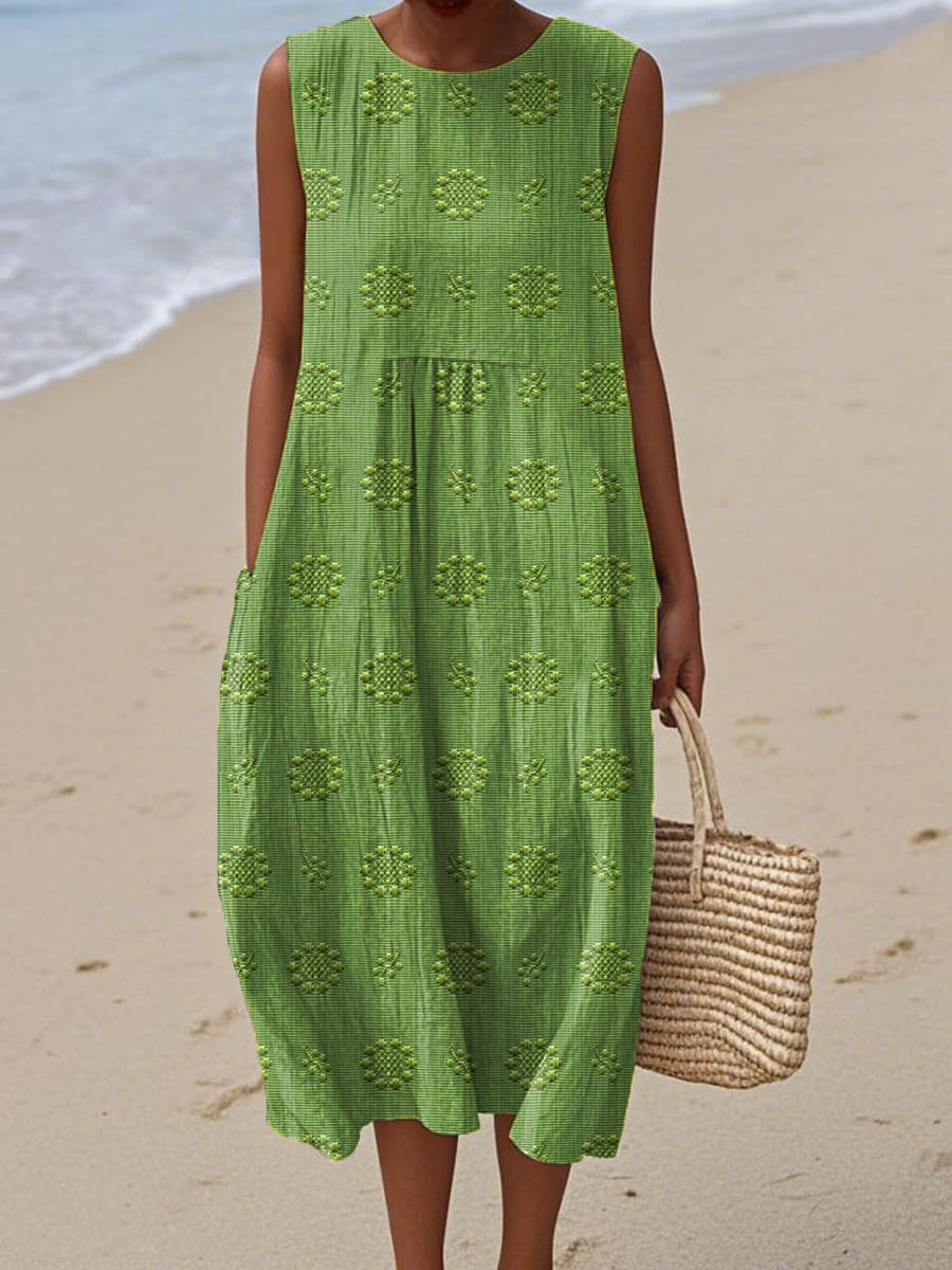 Aikaterini - Elegant Sleeveless Cotton Dress With Pockets