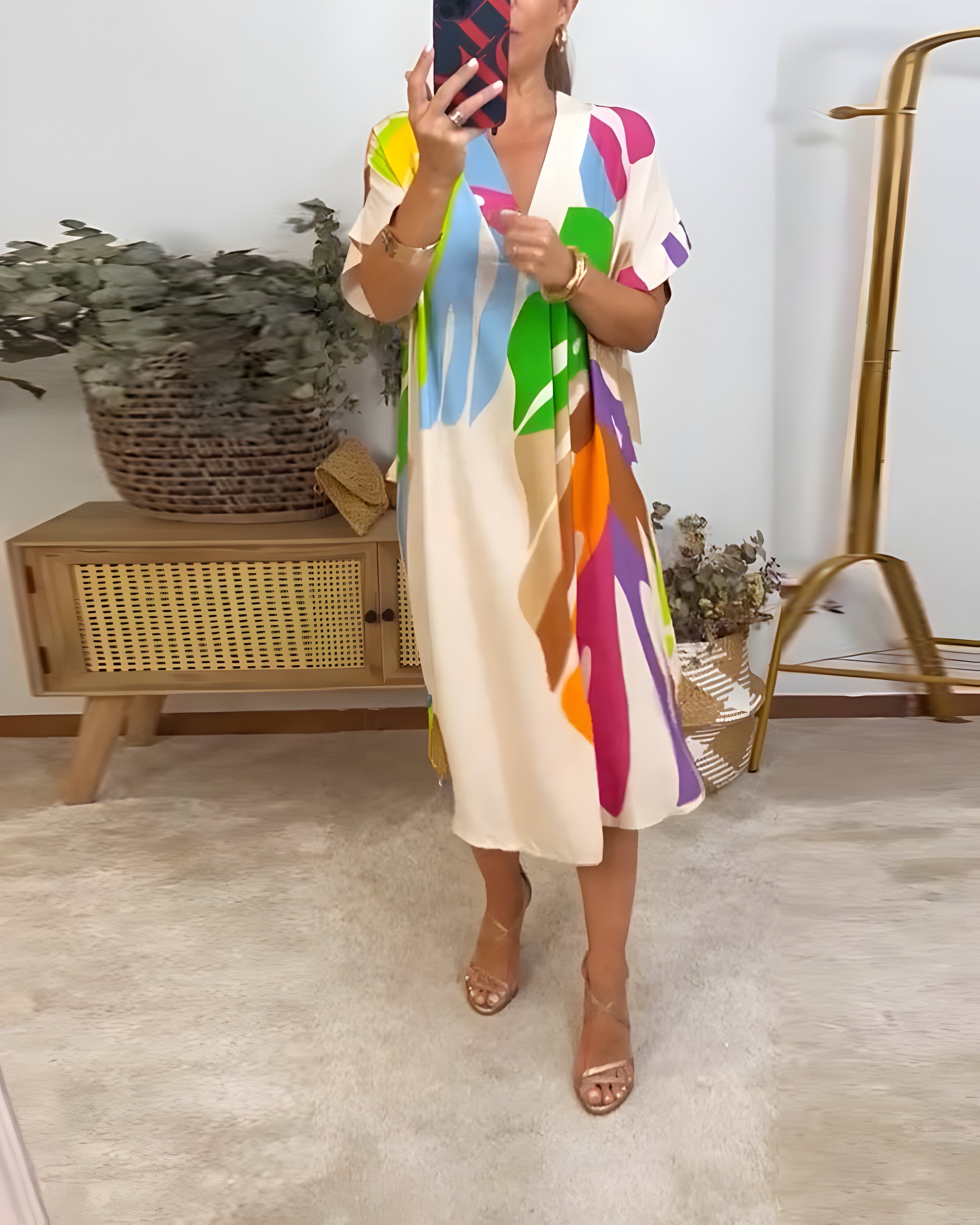 Ailsa – Casual Dress with Colorful Leaf Pattern
