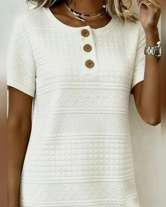 Alaitz – Straight Jacquard Dress with Three Buttons