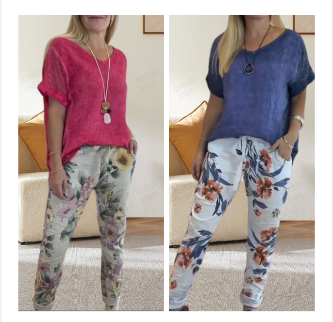Alura - Casual Blouse and Pants with Floral Pattern