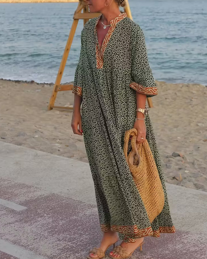Amandi - Maxi Dress with Printed V-Neck
