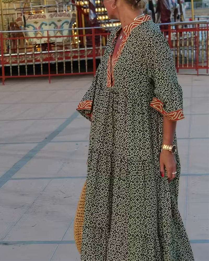 Amandi - Maxi Dress with Printed V-Neck