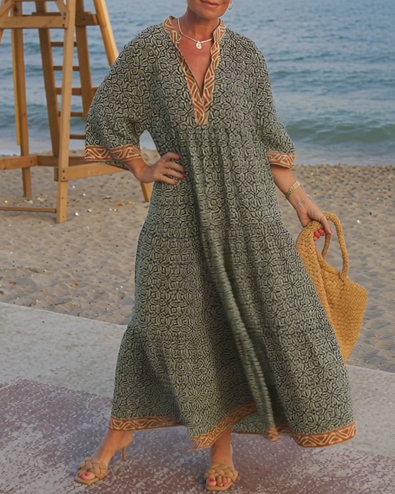 Amandi - Maxi Dress with Printed V-Neck
