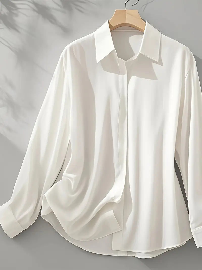 Amiliana - Elegant Long-Sleeve Shirt with Button Placket