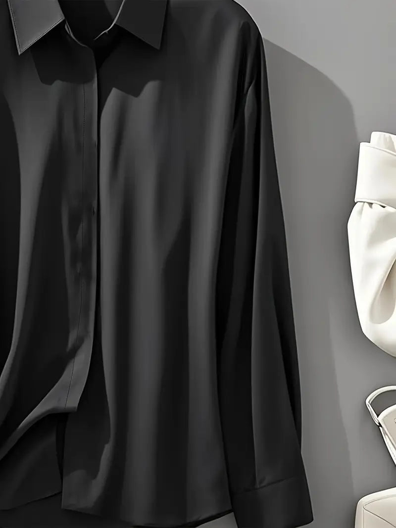 Amiliana - Elegant Long-Sleeve Shirt with Button Placket