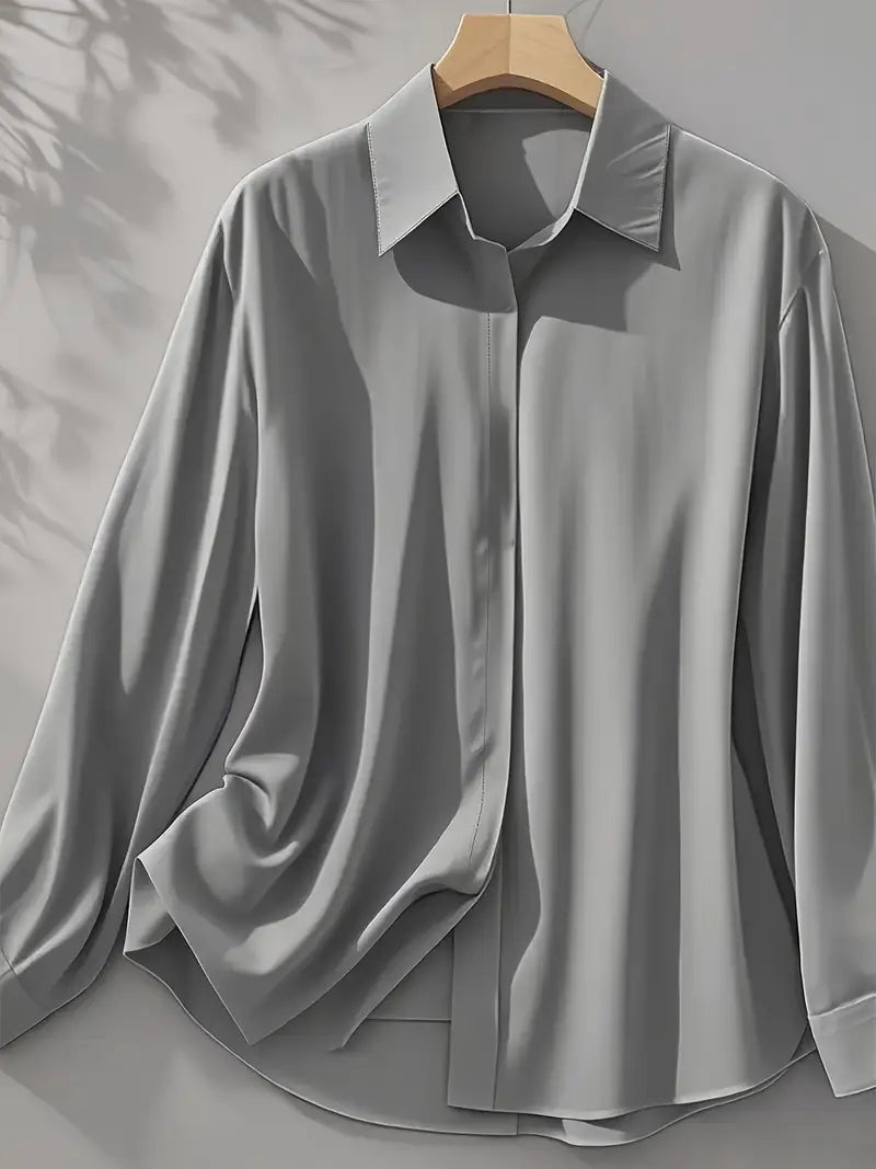 Amiliana - Elegant Long-Sleeve Shirt with Button Placket