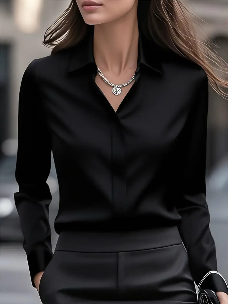 Amiliana - Elegant Long-Sleeve Shirt with Button Placket