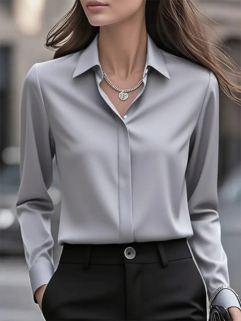 Amiliana - Elegant Long-Sleeve Shirt with Button Placket