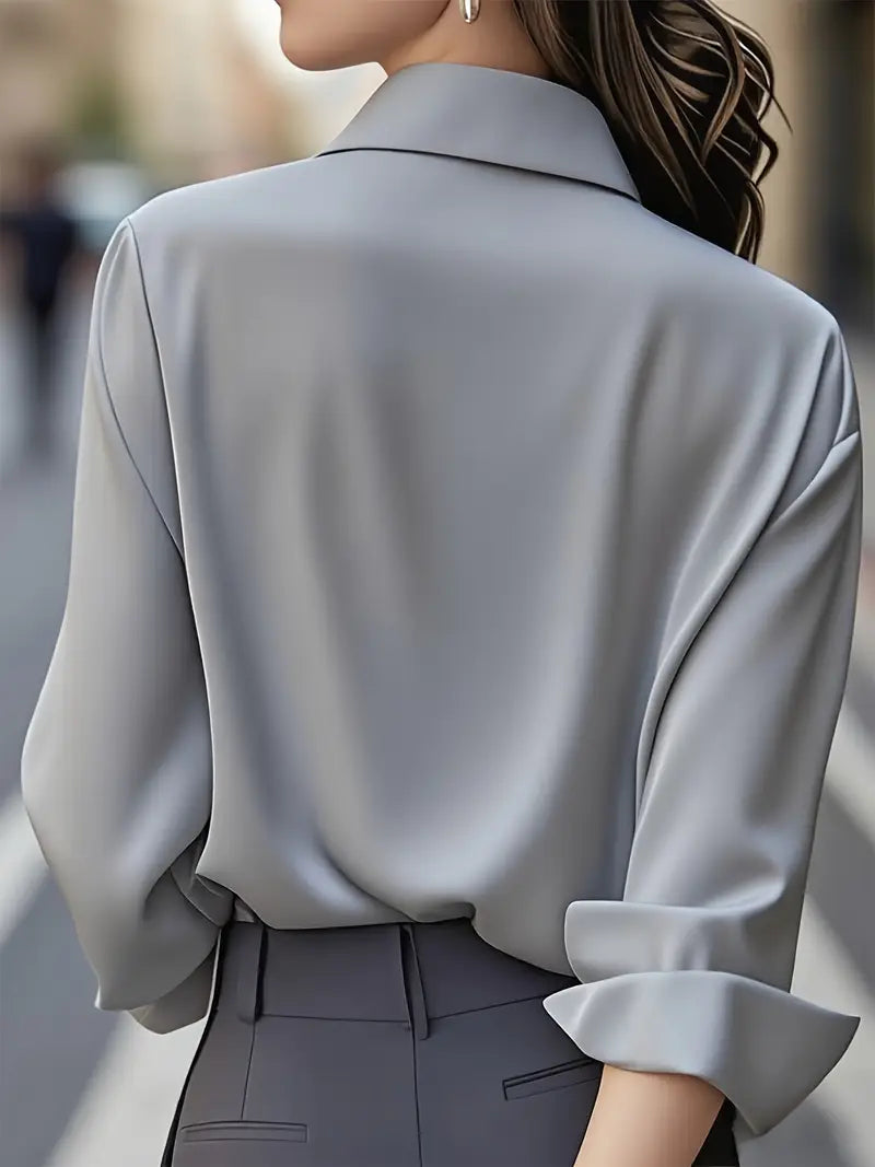 Amiliana - Elegant Long-Sleeve Shirt with Button Placket
