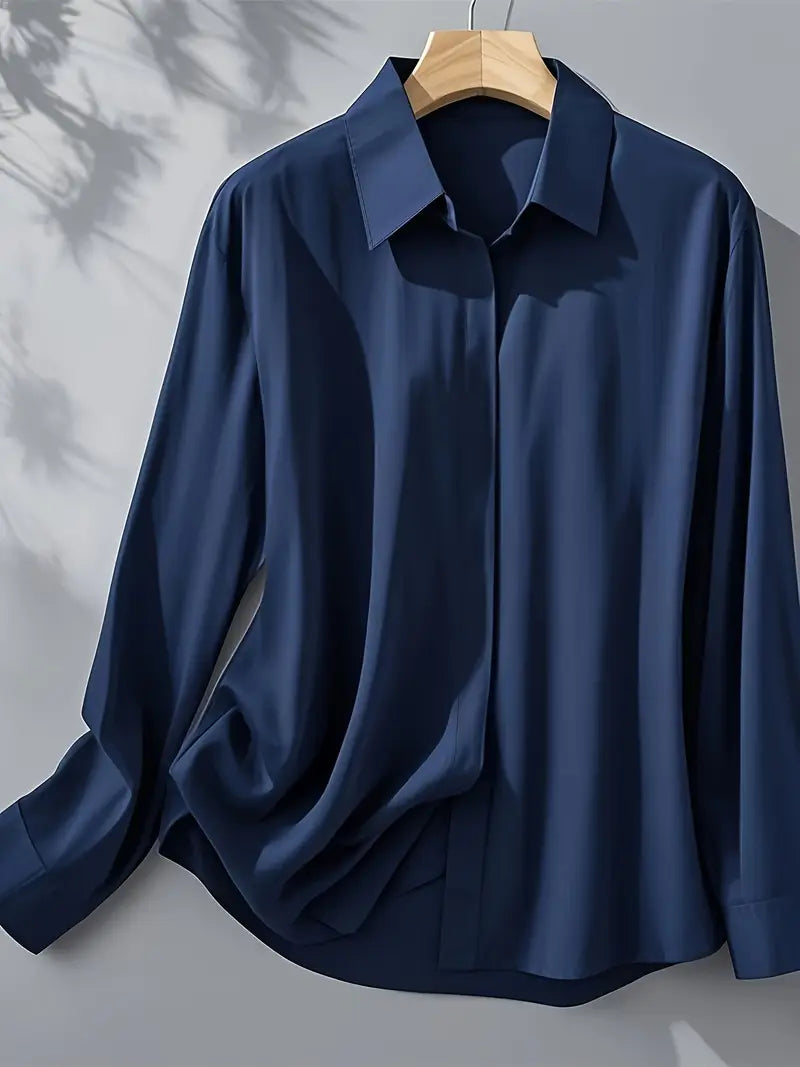 Amiliana - Elegant Long-Sleeve Shirt with Button Placket